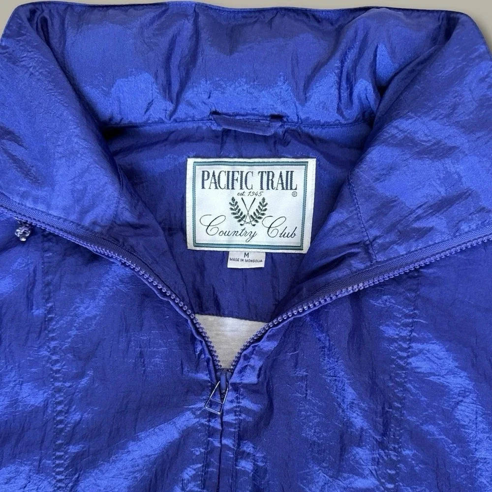Pacific Trail Vintage 90s Windbreaker Jacket Medium Royal Blue Stowaway Hood
